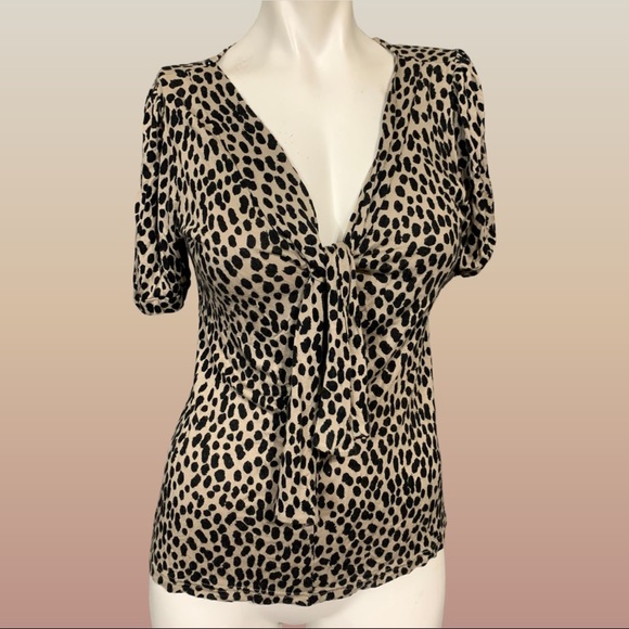 Banana Republic Tops - Banana Republic cheetah print tie-up collar top S